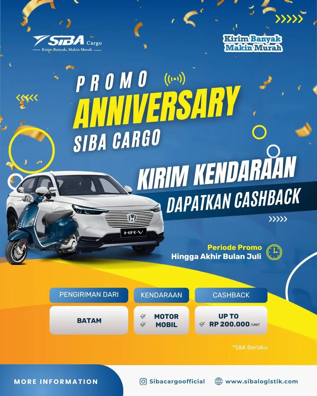Promo Anniversary Sibacargo Kirim Kendaraan dapatkan Cashback